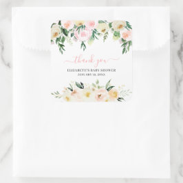 Adesivo Quadrado Blush Rosa Floral de Primavera | Favor de Chuveiri
