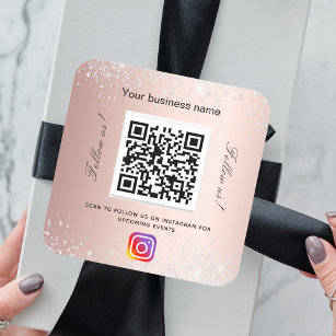 Adesivo Quadrado Blush rosa glitter nome comercial qr code instagra