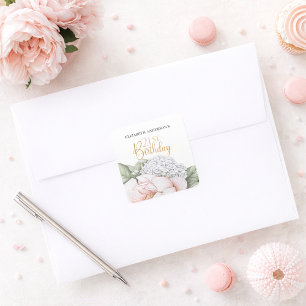 Adesivo Quadrado Blush Rosa Peônia Floral 21º Aniversário 
