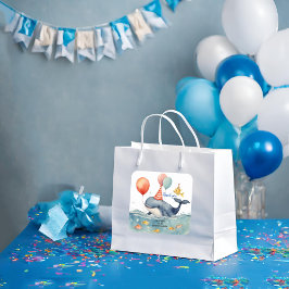 Adesivo Quadrado Boas-Baleias Aniversário Obrigado