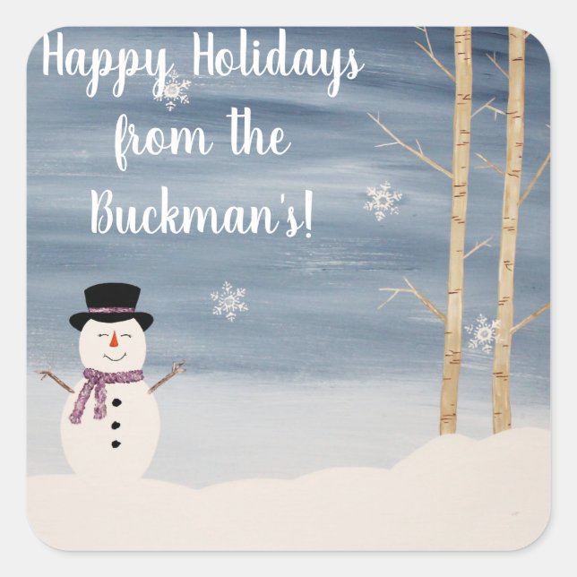 Adesivo Quadrado Boas Festas Snowman Stickers (Frente)