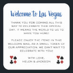 Adesivo Quadrado Boas-vindas a Las Vegas<br><div class="desc">Casar-se em Las Vegas? Estes marinhos de boas-vindas,  azuis e brancos,  seriam uma adição perfeita à cesta de boas-vindas do seu convidado no hotel. Personalize com seu texto sincero.</div>