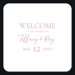 Adesivo Quadrado Boas-vindas ao casamento Dourado Elegante Simples<br><div class="desc">Este simples e elegante adesivo de boas-vindas de rosa de ouro é perfeito para o seu clássico casamento de rosa de ouro minimalista. Design apresenta a típica vintage mínima fonte de ouro emboscada contemporânea chic e delicada caligrafia formal romântica. É excelente para primavera, verão, outono ou casamentos de luxo de...</div>