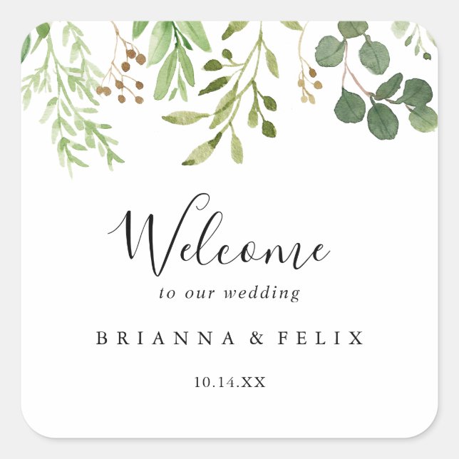 Adesivo Quadrado Boas-vindas ao Casamento Floral Simple Brown (Frente)