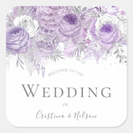 Adesivo Quadrado Boas-vindas às flores roxas Obrigado