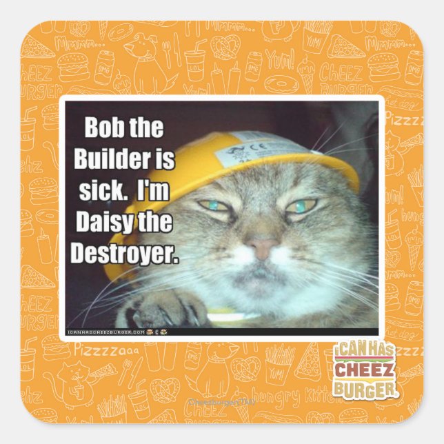 Adesivo Quadrado Bob, o Construtor está doente (Frente)