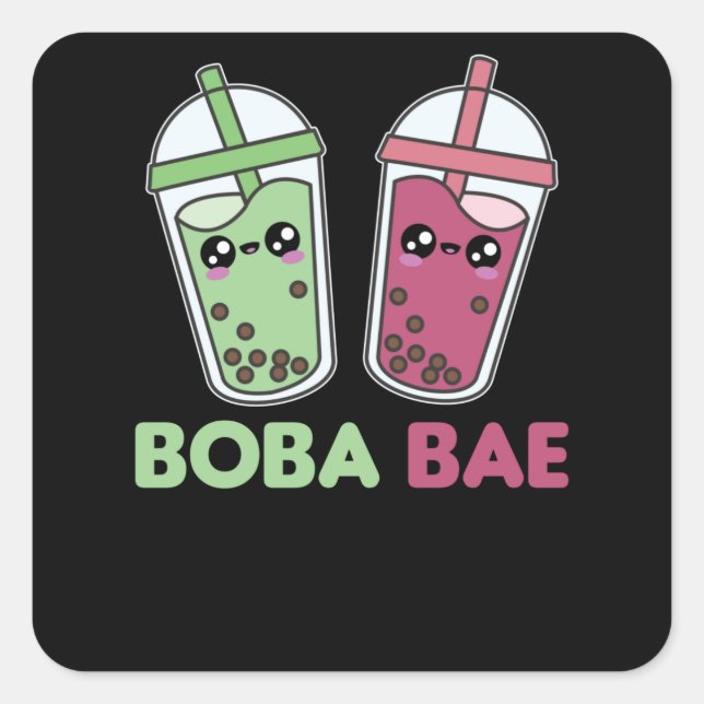 Adesivo Quadrado Boba Bae - Bubble Tea Kawaii Boba Tea Love (Frente)