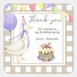 Adesivo Quadrado Bobo Goose festa de aniversário obrigado