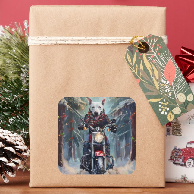 Adesivo Quadrado BoBull Terrier Dog Dirigindo motocicleta Natal (Feriado)