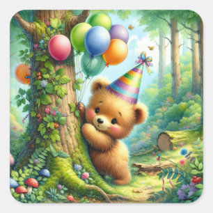 Adesivo Quadrado Boca-Bebê-Urso-Bebê-Cartoon Cáudia