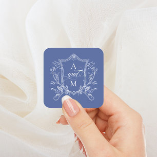 Adesivo Quadrado Boda com o Brasão Vintage Azul Real