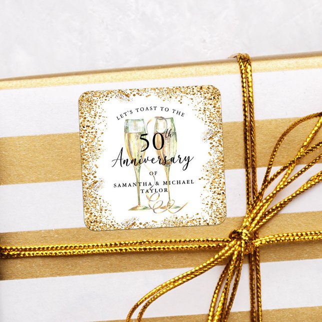 Adesivo Quadrado Bodas de Ouro de 50 Anos de Casamento (Criador carregado)