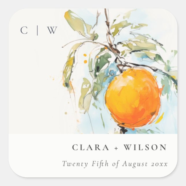 Adesivo Quadrado Boho Abstrato Sketchy Orange Garden Casamento (Frente)