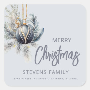 Adesivo Quadrado Boho Aquarela enfeite folhagem Feliz Natal