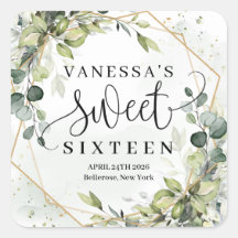 Boho aquarela eucalipto ouro doce dezesseis