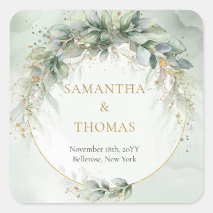 Adesivo Quadrado Boho aquoso eucalipto com estrutura dourada