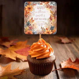 Adesivo Quadrado Boho Baby in Bloom Fall Floral Frame Baby Shower