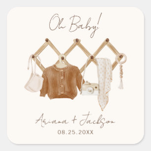 Adesivo Quadrado Boho Baby Neutral Chá Convite