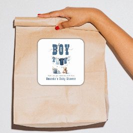 Adesivo Quadrado Boho Blue Clothesline Sweet é um Chá de fraldas