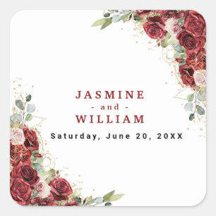 Adesivo Quadrado Boho Blush Burgundy Casamento Geométrico Dourado F