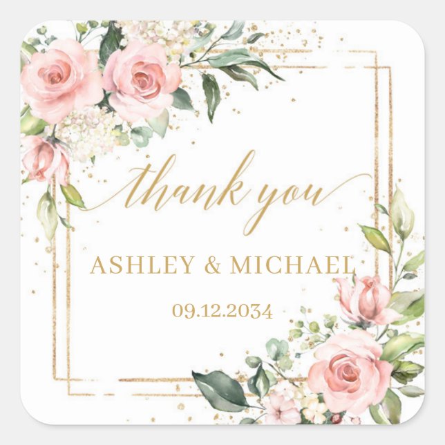 Adesivo Quadrado Boho blush e dourado gancho de casamento verde (Frente)
