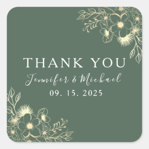 Adesivo Quadrado Boho Casamento Verde Agradecimento