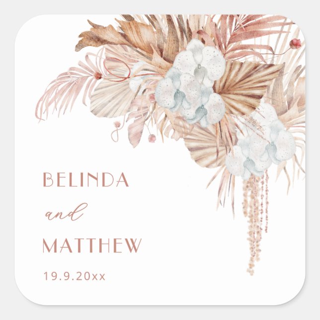 Adesivo Quadrado Boho Chic Botânico | Casamento (Frente)