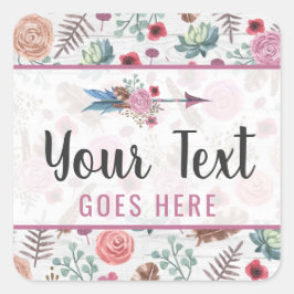 Adesivo Quadrado Boho Chic Rústico Flecha de Pena Boêmia Aquarela