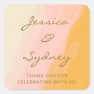 Adesivo Quadrado Boho Chic Watercolor Pink Yellow Casamento Obrigad
