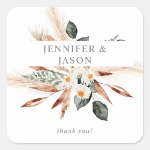 Adesivo Quadrado Boho Copper Deixa Pampas e Beige Floral Obrigado