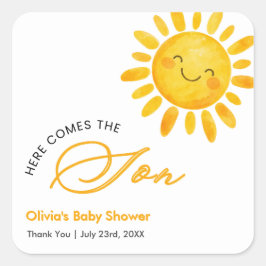 Adesivo Quadrado Boho Cute Aqui Vem o Sol Chá de Bebê 
