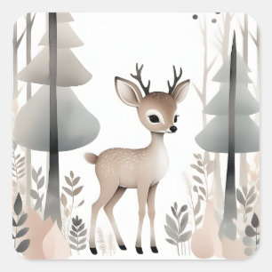 Adesivo Quadrado Boho Deer minimalista na floresta