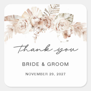Adesivo Quadrado Boho editável obrigado de casamento retângulo, seu