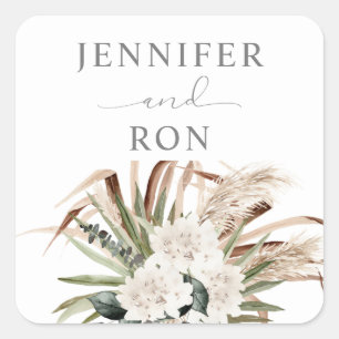 Adesivo Quadrado Boho Eucalyptus Pampas Grass & Beige Floral