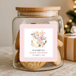 Adesivo Quadrado Boho Floral Anchor Girl Baby Shower 