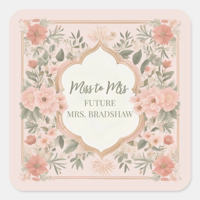 Adesivo Quadrado Boho Floral Rosa (Frente)