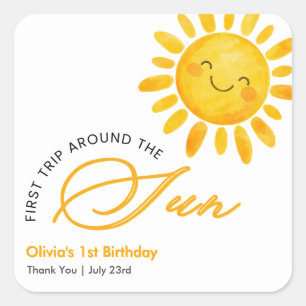 Adesivo Quadrado Boho Fofo Primeira Viagem ao Redor do Sol 1º Anive