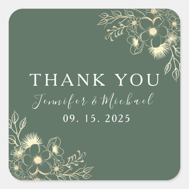 Adesivo Quadrado Boho Green Wedding Obrigado (Frente)