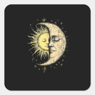 Adesivo Quadrado Boho Místico Sol E Vintagem Estética Da Lua