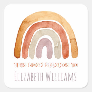 Adesivo Quadrado Boho Moderno Arco-Íris Personalizado Escola de Nom