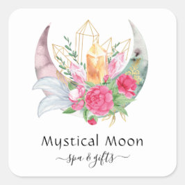 Adesivo Quadrado Boho Moon Crystals Feather Cartão de visita