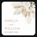 Adesivo Quadrado boho pampas e casamento verde<br><div class="desc">pampas boêmicas e verde. Os detalhes e as cores do texto podem ser editados.</div>