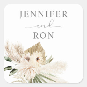 Adesivo Quadrado Boho Pampas Grass & Beige Floral Square Sticker 1