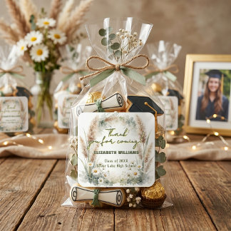 Adesivo Quadrado Boho Pampas Grass Daisy Graduation Thank You Favor