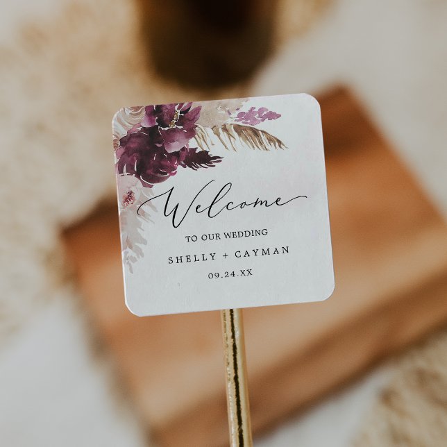 Adesivo Quadrado Boho Pampas Grass Wedding (Criador carregado)