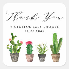 Adesivo Quadrado Boho Potou Chá de fraldas De Cactus Obrigado