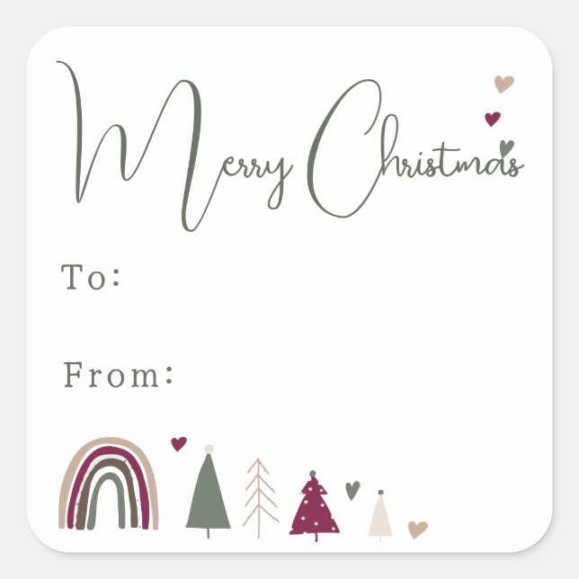 Adesivo Quadrado Boho Rainbow e Hearts Feliz Natal Para De (Frente)
