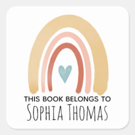 Adesivo Quadrado Boho Rainbow Kids Bookplate
