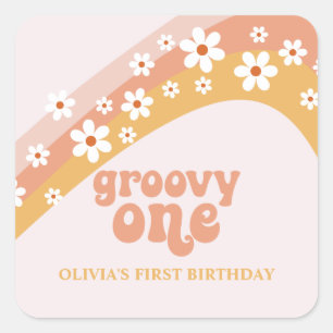Adesivo Quadrado Boho Retro Daisy Boho Rainbow Square Sticker