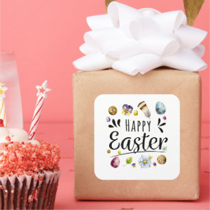 Adesivo Quadrado Boho Rustic Watercolor Felz pascoa Colorido